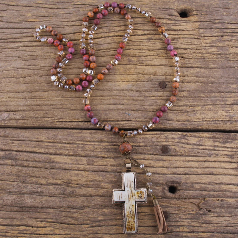 Bohemian Tassel Cross Necklace Women Gift