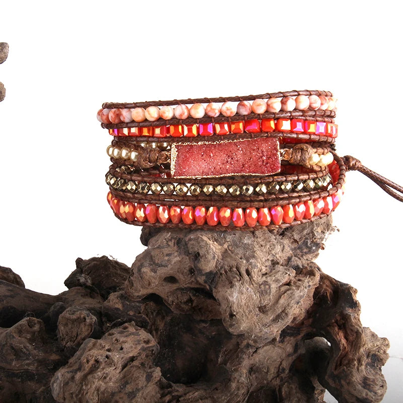 RH Women's Multicolor Crystal Natural Stones 5X Wrap Bracelets