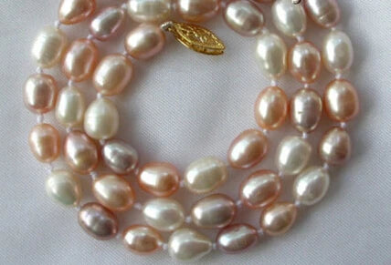 9mm Baroque Rice Pink Purple Freshwater Pearl Necklace