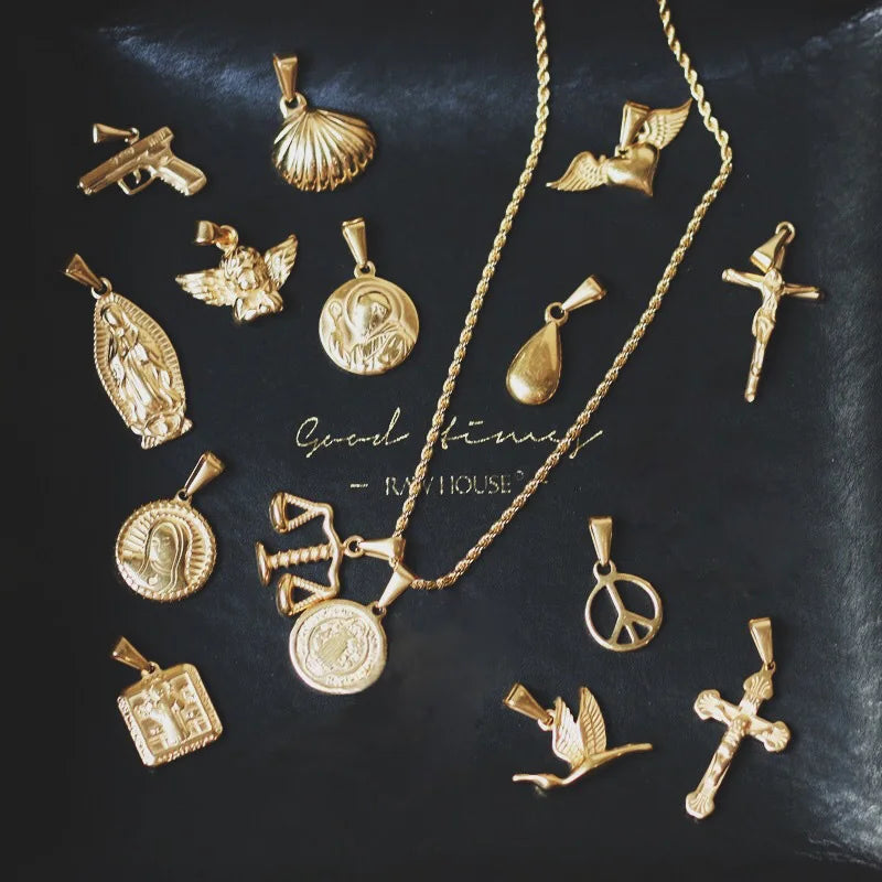 RHYSONG Vintage Cross Charm Stainless Steel Pendant