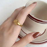 RHYSONG Stainless Steel 18K Plated Rings for Women Texture Carving