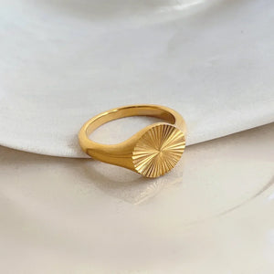 RHYSONG Stainless Steel 18K Plated Rings for Women Texture Carving