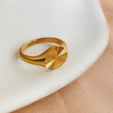 RHYSONG Stainless Steel 18K Plated Rings for Women Texture Carving