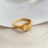 RHYSONG Stainless Steel 18K Plated Rings for Women Texture Carving