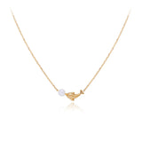 RHYSONG Dolphin Pendant Necklace Stainless Steel Chain Freshwater Pearl Charm