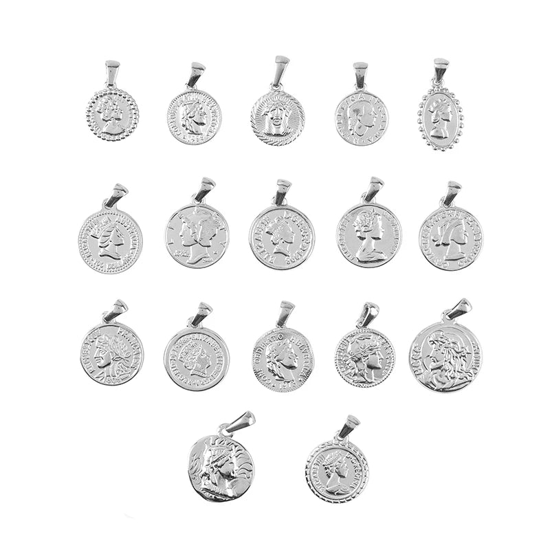 Vintage Portrait Coin Pendant Stainless Steel Charm