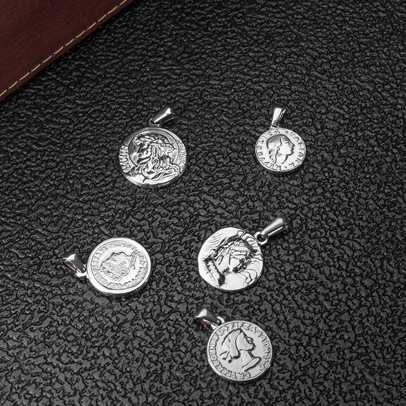 Vintage Portrait Coin Pendant Stainless Steel Charm