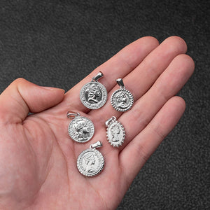 Vintage Portrait Coin Pendant Stainless Steel Charm