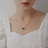 RHYSONG Vintage Lapis Lazuli Stone Necklace Stainless Steel Collar Jewelry