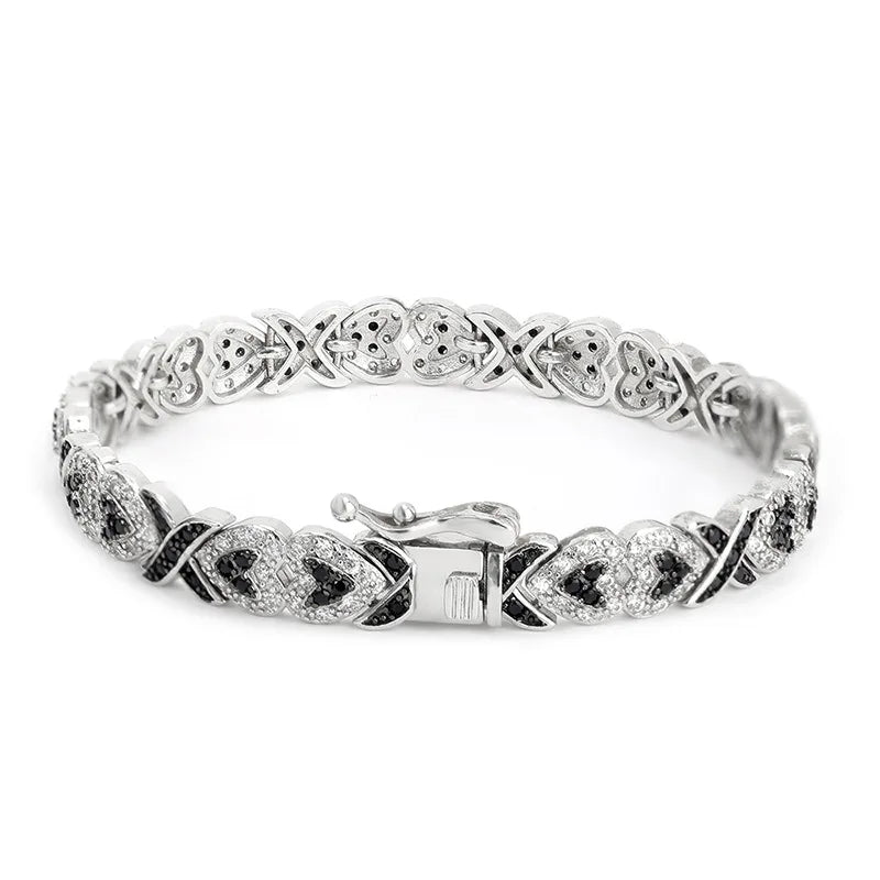 RICKI Vintage Punk Silver Heart Cuban Link Chain Bracelet Men Bangle LT002