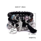 Vintage Crystal Bead Bracelet Set with Tassel Natural Stone Wristband
