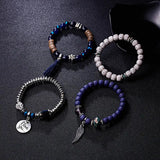 Vintage Crystal Bead Bracelet Set with Tassel Natural Stone Wristband