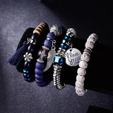Vintage Crystal Bead Bracelet Set with Tassel Natural Stone Wristband