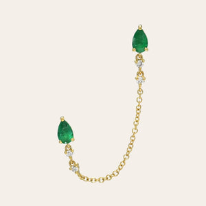 RIXO Green Crystal CZ Chain Tassel Stud Earrings Sterling Silver 1 Piece