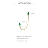 RIXO Green Crystal CZ Chain Tassel Stud Earrings Sterling Silver 1 Piece