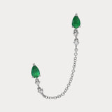 RIXO Green Crystal CZ Chain Tassel Stud Earrings Sterling Silver 1 Piece