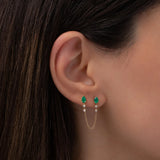 RIXO Green Crystal CZ Chain Tassel Stud Earrings Sterling Silver 1 Piece