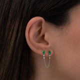 RIXO Green Crystal CZ Chain Tassel Stud Earrings Sterling Silver 1 Piece