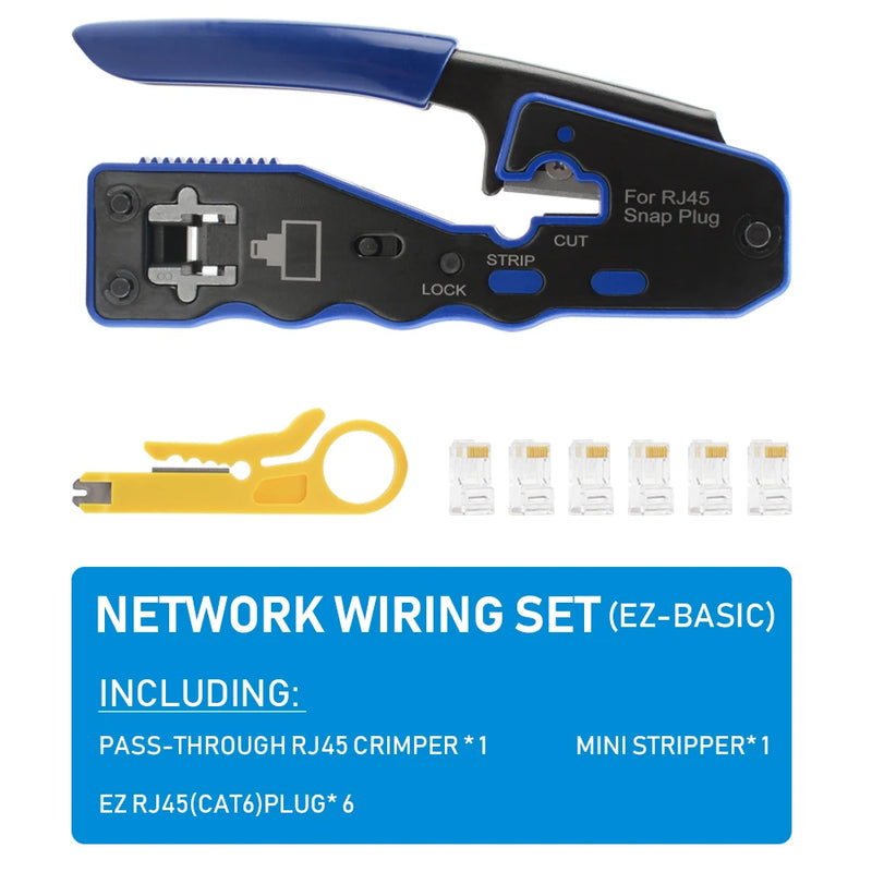 RJ45 Pass Through Crimping Tool for Cat6/5e/5 Stripping Cutting