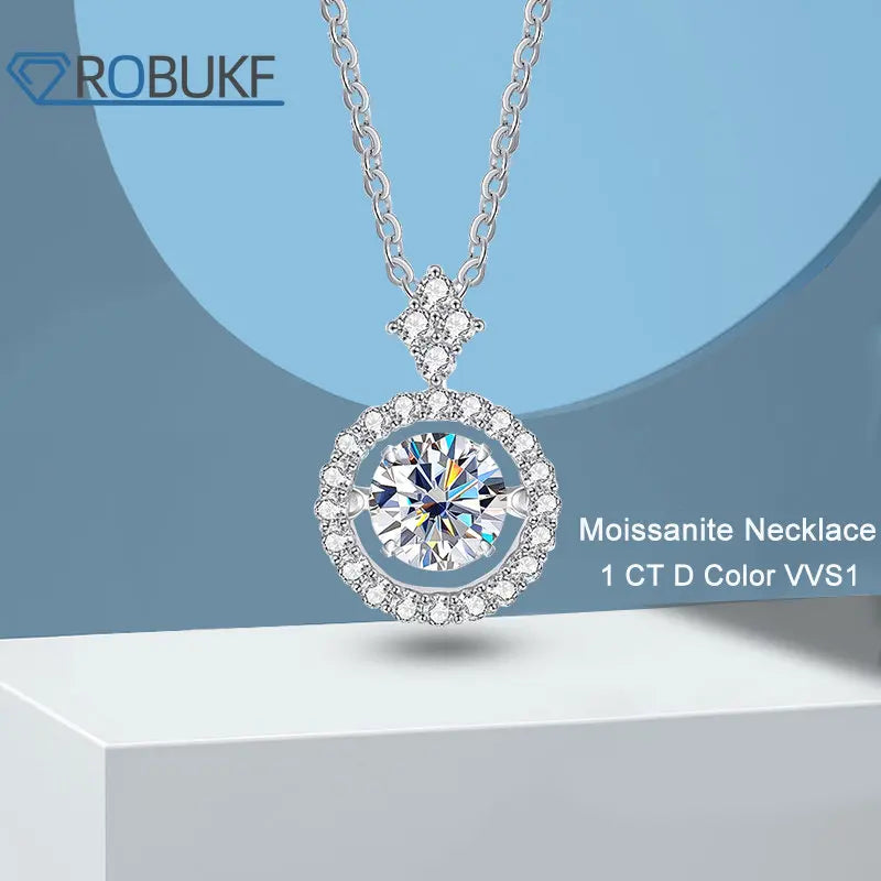 1CT Moissanite Pendant Necklace 925 Sterling Silver Sparkling Jewelry