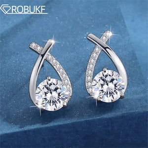 1CT D Moissanite Stud Earrings 925 Silver Women's Wedding Jewelry