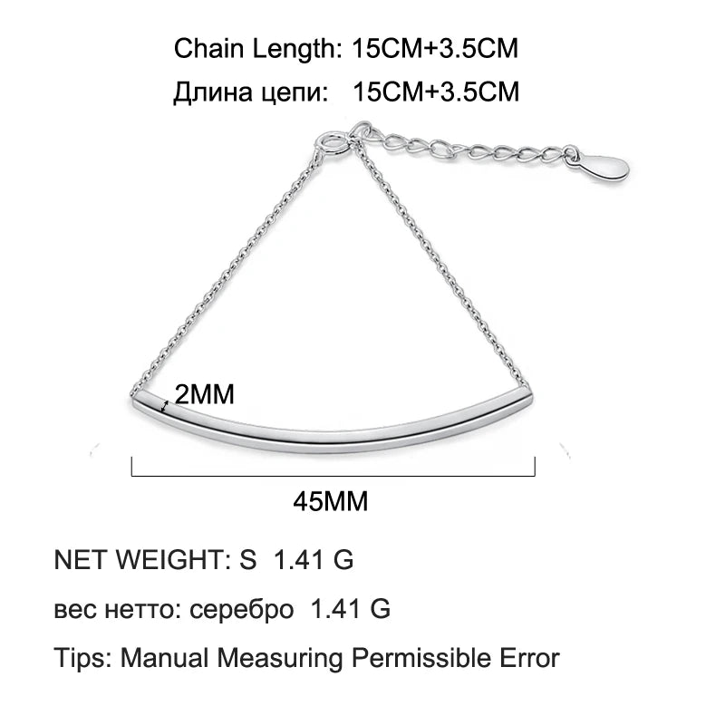 925 Sterling Silver Bracelet Women Square Pipe Fine Jewelry S925 Style 15+3.5cm