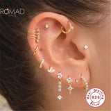 925 Silver Labret Stud Earrings Snake Star Moon Flower Zircon Piercing