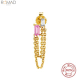 925 Silver Long Double Chain Zircon Earring Drop CZ Wedding Party Bride