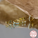 925 Silver Crystal Hoop Earrings Set for Women Turquoise Piercing Jewelry
