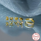 925 Silver Crystal Hoop Earrings Set for Women Turquoise Piercing Jewelry