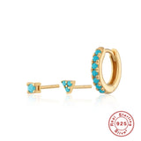 925 Silver Crystal Hoop Earrings Set for Women Turquoise Piercing Jewelry