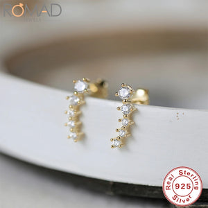925 Silver CZ Ear Crawlers Stud Earrings Women Party Jewelry