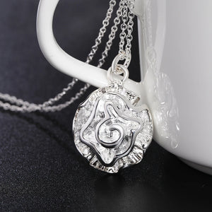 925 Silver Rose Pendant Necklace with 18inch O-chain