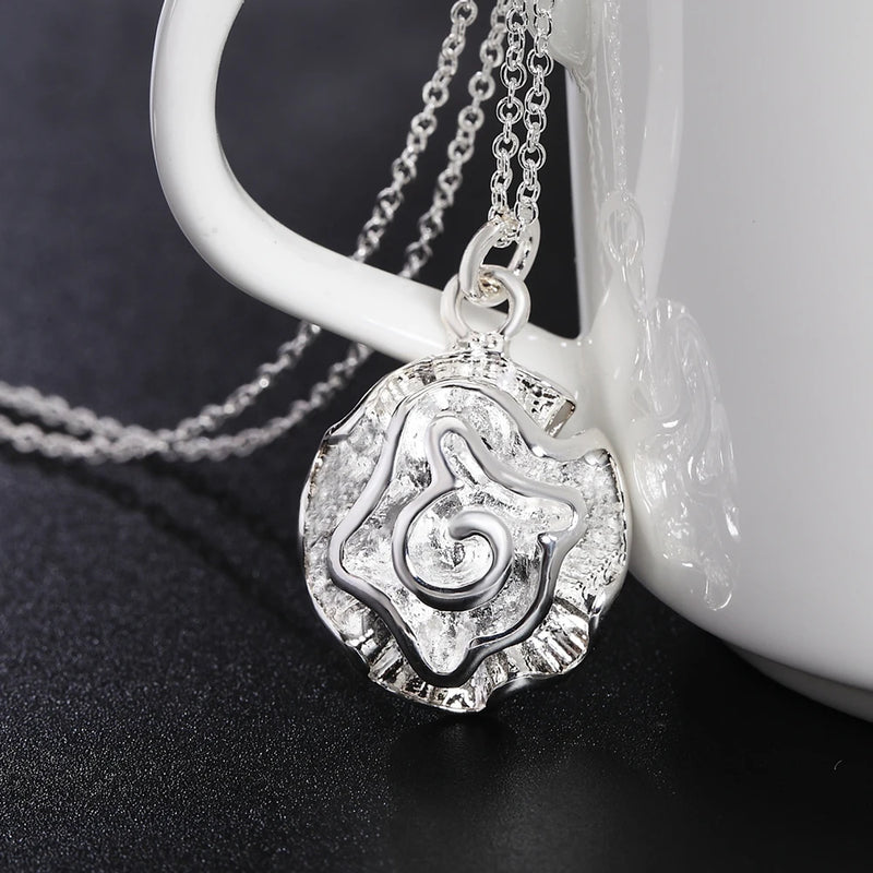 925 Silver Rose Pendant Necklace with 18inch O-chain