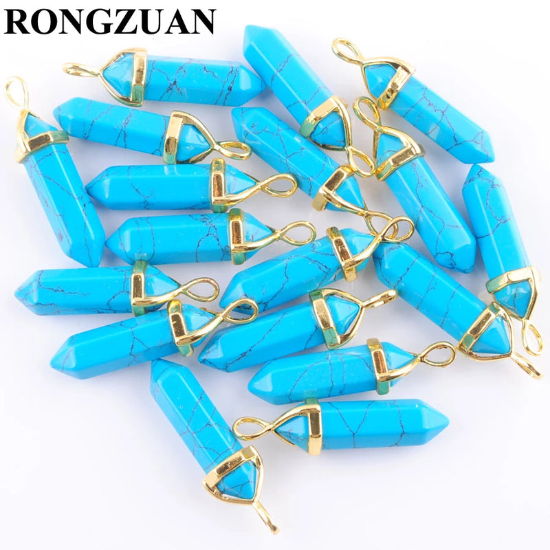 10Pcs Natural Stone Turquoise Pendulum Column Necklace Chakra Jewelry