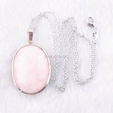 Rose Quartz Oval Reiki Chakra Chain Necklace Pendant
