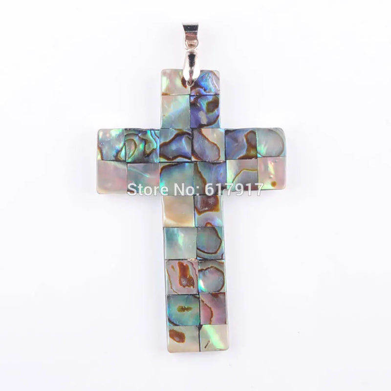 Zelanian Abalone Shell Pearl Cross Pendant Necklace