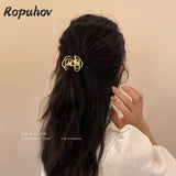 Retro Pearl Camellia Clip Metal Female Back Hair Hairpin