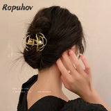 Retro Pearl Camellia Clip Metal Female Back Hair Hairpin