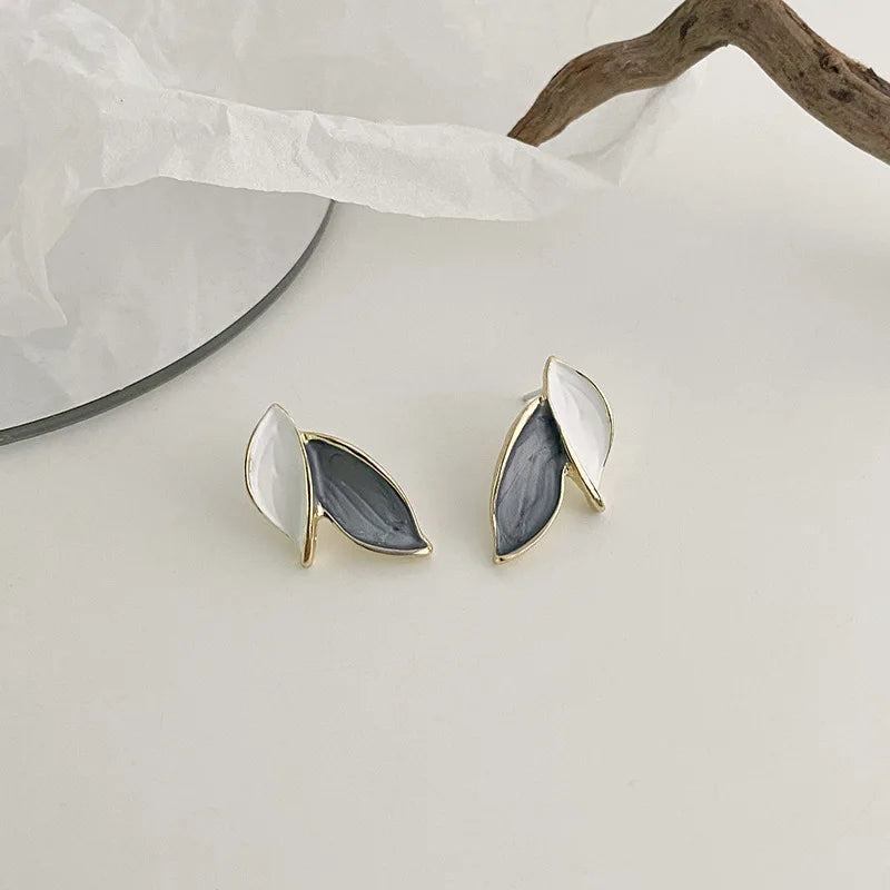 ZA S925 Silver Leaf Earrings French Style