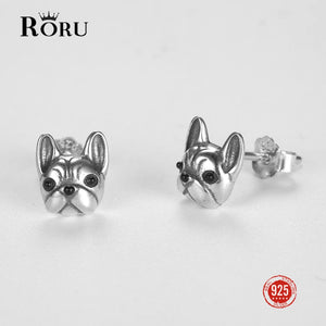 925 Silver Bulldog Stud Earrings Fine Jewelry Accessory for Women