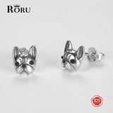 925 Silver Bulldog Stud Earrings Fine Jewelry Accessory for Women
