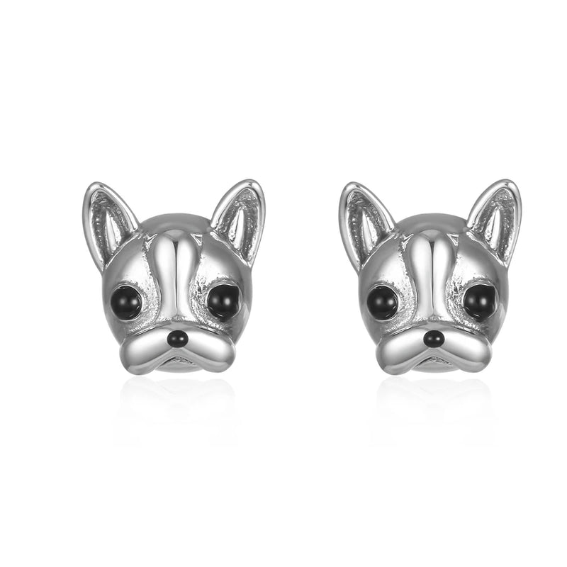 925 Silver Bulldog Stud Earrings Fine Jewelry Accessory for Women