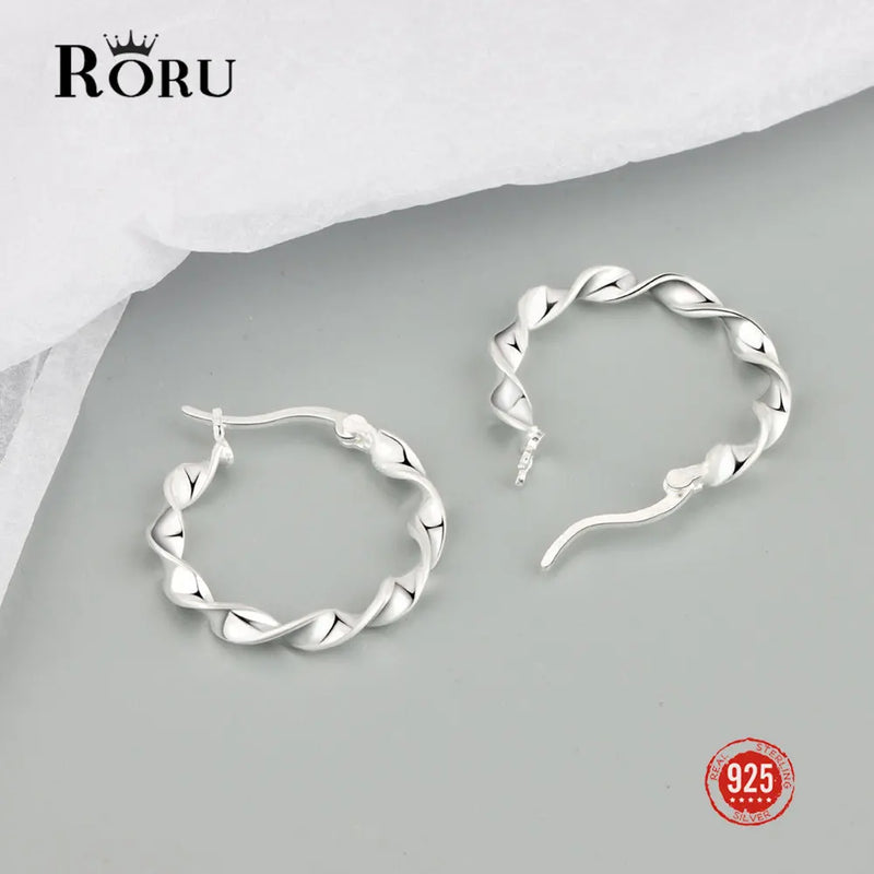 925 Silver Twist Circle Earrings High Fine Jewelry