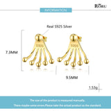 S925 Sterling Silver Stud Earrings Fan Punk Fine Jewelry