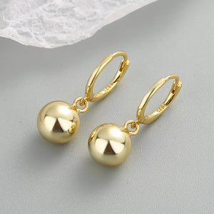 925 Silver Round Ball Beads Drop Hoop Earrings