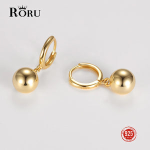925 Silver Round Ball Beads Drop Hoop Earrings