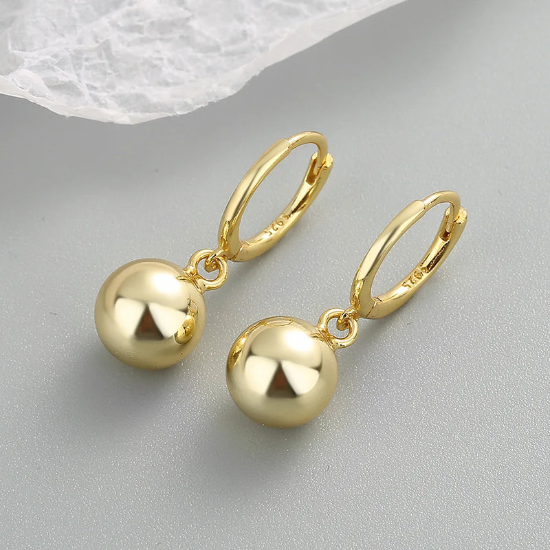 925 Silver Round Ball Beads Drop Hoop Earrings