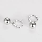 925 Silver Round Ball Beads Drop Hoop Earrings