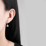 925 Silver Round Ball Beads Drop Hoop Earrings